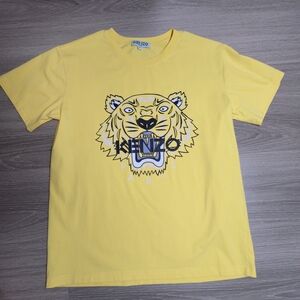 KENZO Yellow Tiger Logo T-Shirt Size L Crew Neck